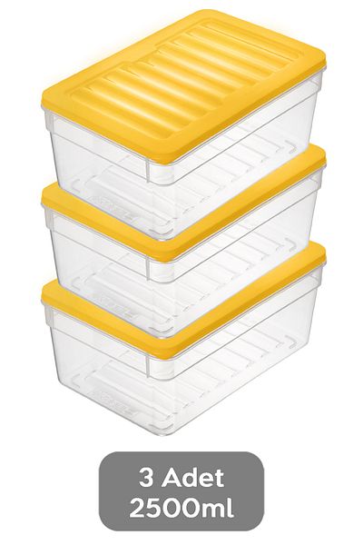Meleni Home 3-Piece 2500ml Yellow Food Food Food Storage Set - Deep Microwave Compatible Organizer
