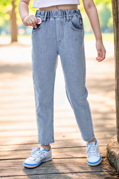 Pantulux Pantaloni din denim 100% bumbac cu talie elastică pentru fete