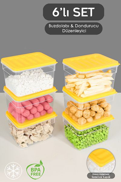 Meleni Home Set of 6 Yellow 1100ml Microwave Freezer Organizer - Deep Refrigerator Storage Container