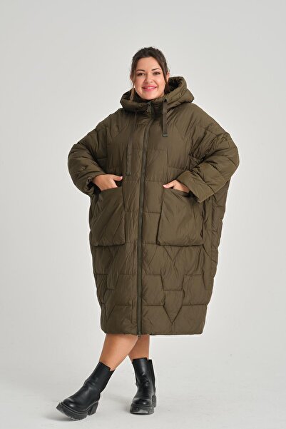 della moor Women's Khaki Hooded Oversize Long Coat