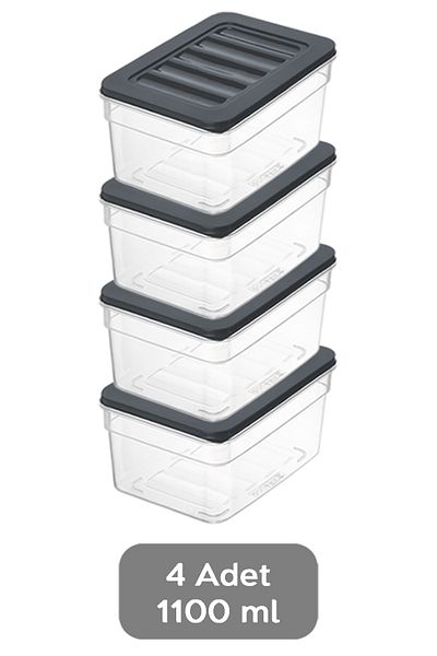 Meleni Home 4-Piece Anthracite Colored Deep Refrigerator Organizer Set - 1100ml Microwave Freezer Container