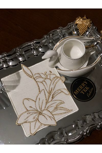 MERRY TEK Gold Colored Floral Coffee Side Presentation Cocktail Napkins Set of 6