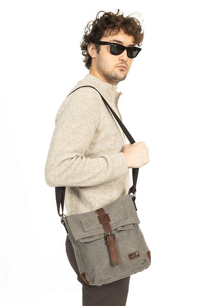 Necati Çanta Geantă Messenger Crossbody gri - Husă de pânză, cu mai multe compartimente