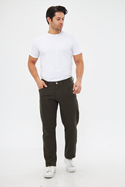 Polviton Ανδρικό λινό χακί Basic παντελόνι - Stretchy Chino