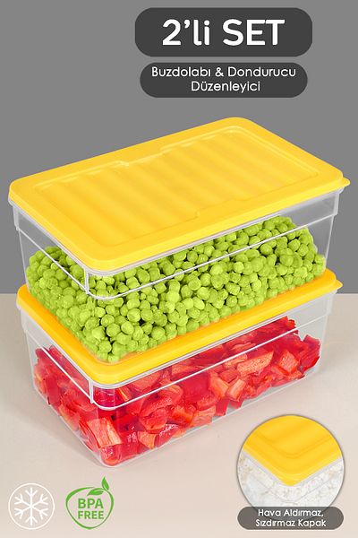 Meleni Home 2500ml Yellow 2-Piece Deep Refrigerator Organizer Set - Microwave and Freezer Container