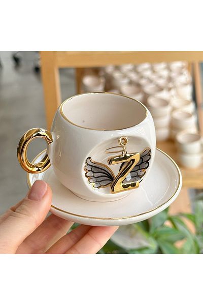 BSK Black Letter Ceramics Angel Cup - Letter Z