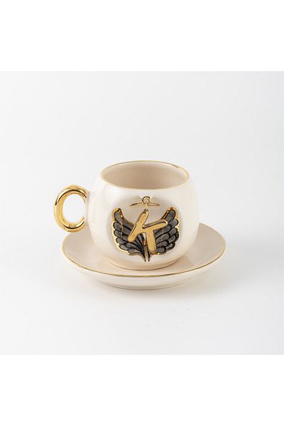 BSK Black Angel Patterned Ceramics Handmade Cup - Letter K