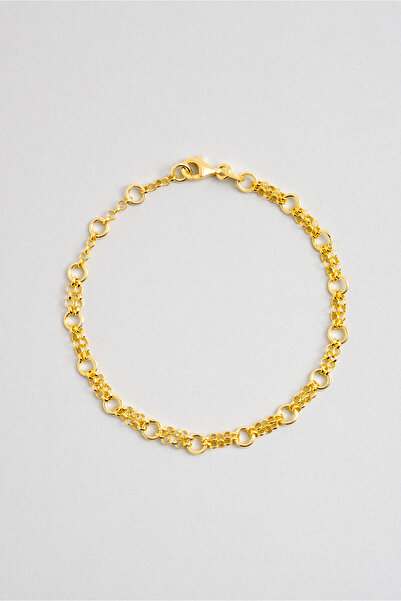 So CHIC... Klasik Stil Halka Detay 18 Ayar Sarı Altın Kaplama 20 Cm Gümüş Zincir Bileklik