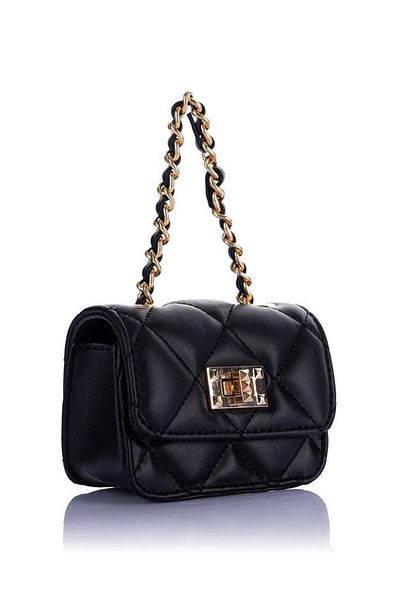 Nas Bag Quilted Mini Hand and Wallet Bag - Black with Chain Detail