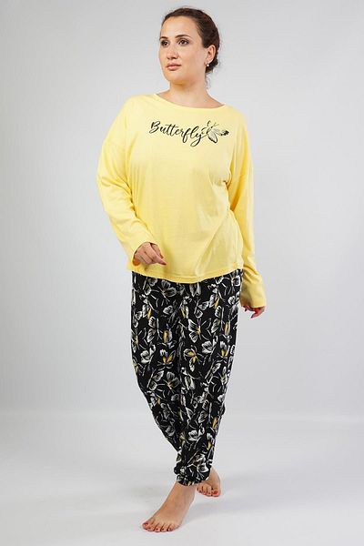 Espuar Women's Yellow Oversize Large Size Comfortable Pajama Set