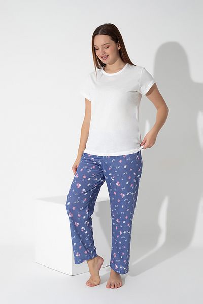 ModaLeaf Set de pijamale cu mânecă scurtă cu model floral de culoare albastră 301