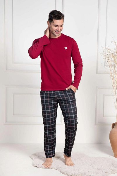 Mecit Pijama Set de pijamale pentru bărbați din bumbac, cu mâneci lungi, în carouri