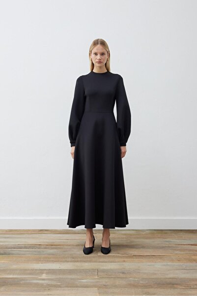 TERZİ DÜKKANI CAROL SCUBA PUF ELBİSE SİYAH