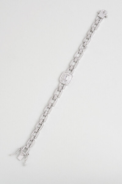 So CHIC... Avangard Baget 18 Ayar Beyaz Altın Kaplama Gümüş Zincir Bileklik