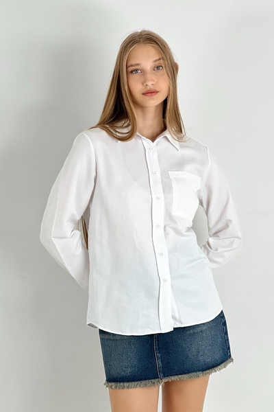 Miss Poem Γυναικείο πουκάμισο με λαιμόκοψη πόλο με εφαρμοστό τσέπες λευκό