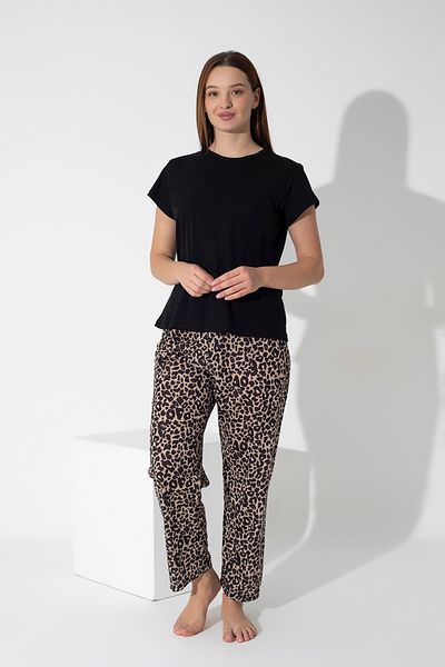 ModaLeaf Set de pijamale cu mânecă scurtă cu model leopard de culoare neagră 302