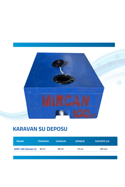 Mircan 100lt Mavi Su Deposu Karavan Model-2 Contalı Kapak Vana Hediyemiz