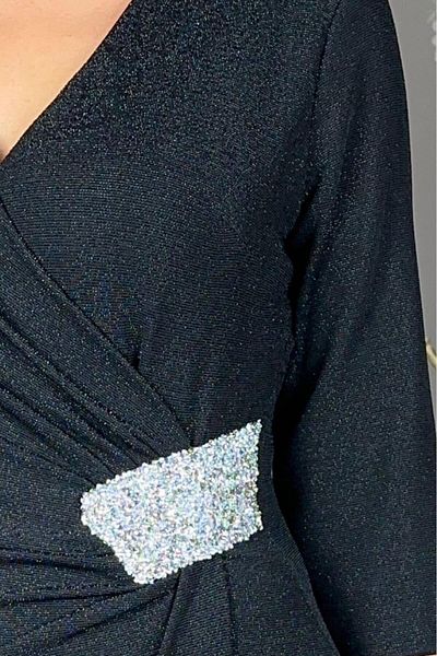 gesmoda Βραδινό φόρεμα G1004 Μαύρο Glitter Stone με λεπτομέρειες