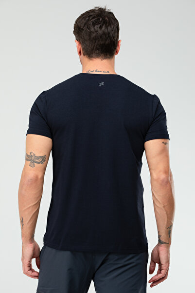 speedlife Navy Blue Regular Cotton Crew Neck Short Sleeve Basic Men's T-Shirt Xf1708