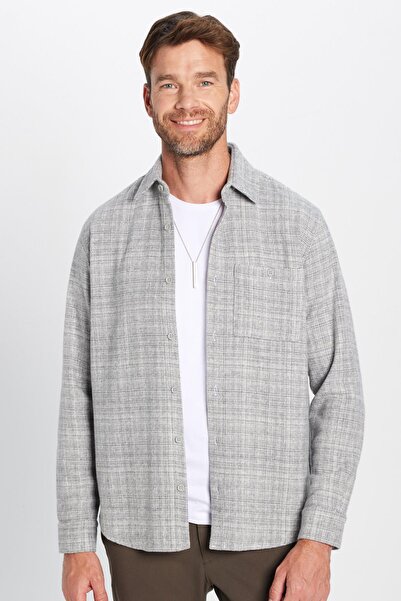 Tudors Men's Regular Fit Classic Cut Lumberjack Single Pocket Dobby Gray Winter Shirt