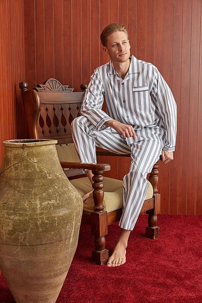 KLY Σετ ανδρικής πιτζάμες Poplin Fabric 100% Cotton