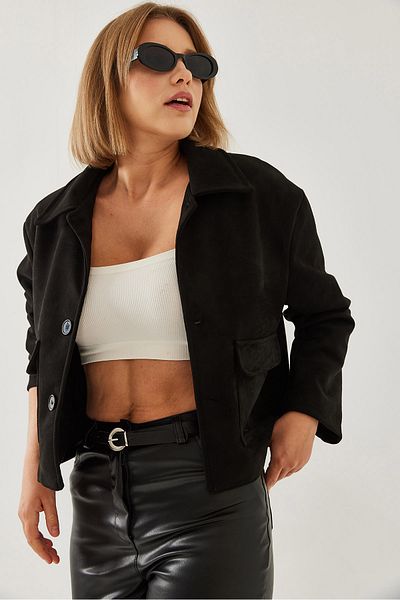 Bianco Lucci Women's Double Pocket Buttoned Suede Jacket 2499 60451011