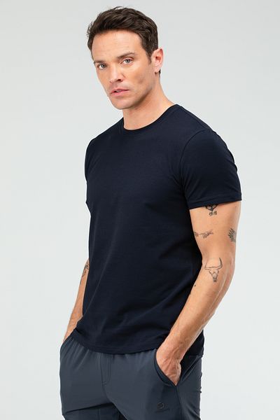 speedlife Μπλε Navy κανονικό βαμβακερό λαιμόκοψη κοντό μανίκι Basic ανδρικό μπλουζάκι Xf1708