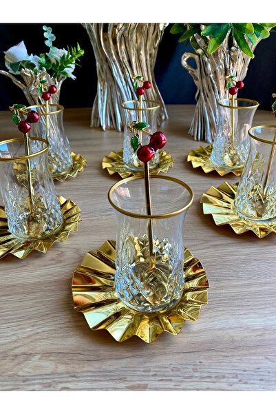 atabey home collection Odin 18 Piece Tea Set with Metal Fan and Crochet Plate