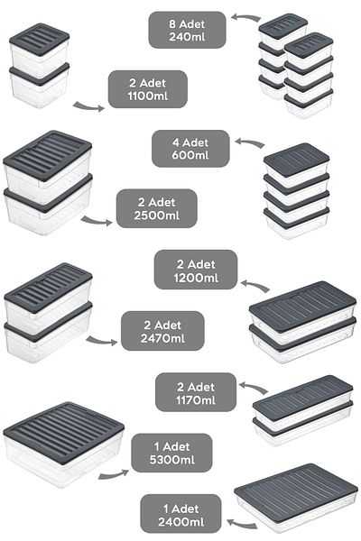 Meleni Home 24-Piece Anthracite Refrigerator Organizer Set - Deep and Shallow Microwave Freeze Container
