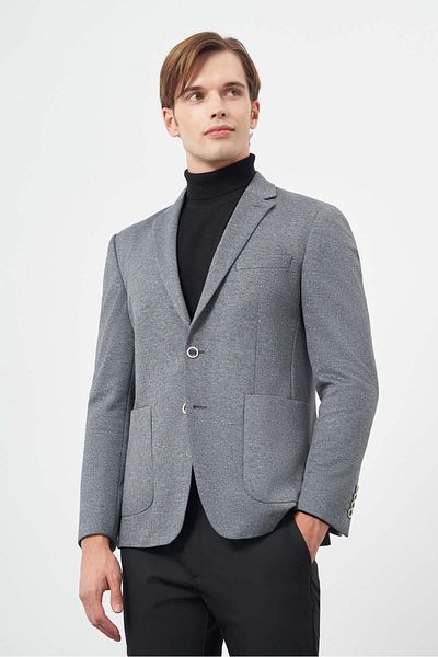 İmza Σκούρο Anthracite Πλεκτό Mono Collar 6 Drop Slim Fit Jacket 1002245154