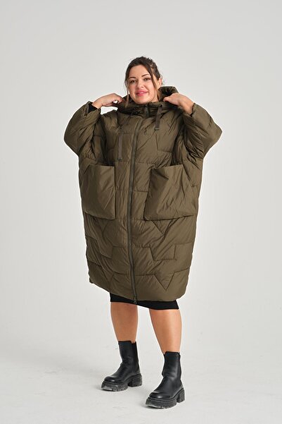 della moor Women's Khaki Hooded Oversize Long Coat