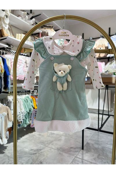 MBK GARDEN Welsoft Baby Girl Dress Set with Teddy Bear 3/9 Months