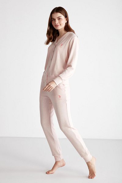 U.S. Polo Assn. Tricotaj pentru femei Cardigan și pantaloni Set de îmbrăcăminte pentru acasă, top cu decolteu în V, mâneci cu nasturi și manșete pentru picioare