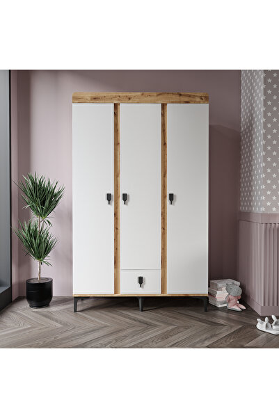 Afilli Rose 3 Kapaklı Tek Çekmeceli Dolap Safir Ve Beyaz Renk