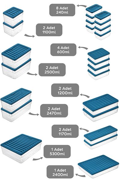 Meleni Home 24-Piece Refrigerator Organizer Set Organizer Storage Container Deep and Shallow Microwave Freezer Container Blue
