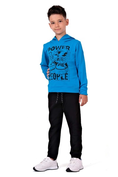 Minikadam Power Baskılı Kapşonlu Çocuk Eşofman MNK0616 MAVİ