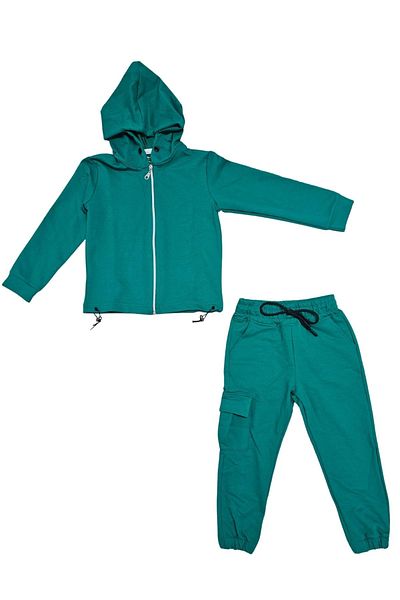 Mnk Baby&Kids Casual αθλητική φόρμα για κορίτσια - Φούτερ με κουκούλα, φερμουάρ και ελαστική μέση GREEN MNK0664