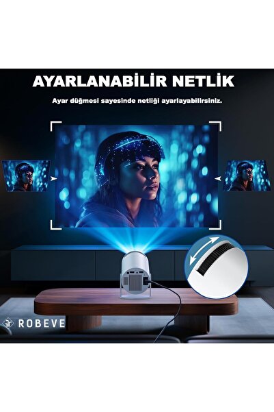 paris elektronik Harvox Projeksiyon Taşınabilir Projeksiyon Cihazı HD Projeksiyon Cihazı Android 11 Android TV