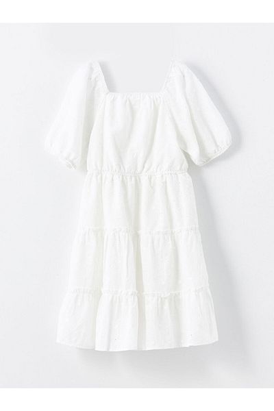 LC Waikiki Lcw Kids Ecru Square Collar Girls' Brode Dress