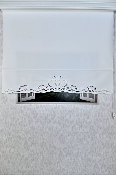 Setekshome Ekru Nakışlı Lazer Kesim Modern Stor Güneşlik Perde