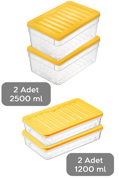 Meleni Home 4-Piece Refrigerator Organizer Set - Deep and Shallow Microwave Freezer Container, m Yellow