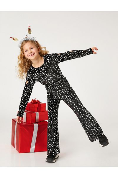 Koton Spanish Leg Velvet Trousers Star Printed Shiny Waist Elastic