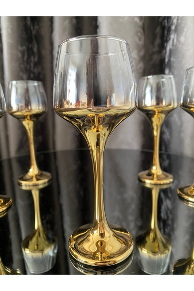 atabey home collection 6 ADET AYAKLI KAHVE YANI SU BARDAĞI TİTANYUM KAPLAMA ALTIN