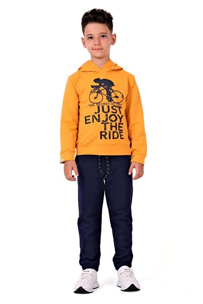 Minikadam Hooded Bicycle Printed Children's Tracksuit - Mnk0615 Yellow