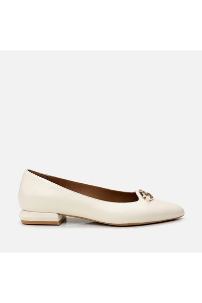 Hotiç Genuine Leather Bone Women's Ballerinas