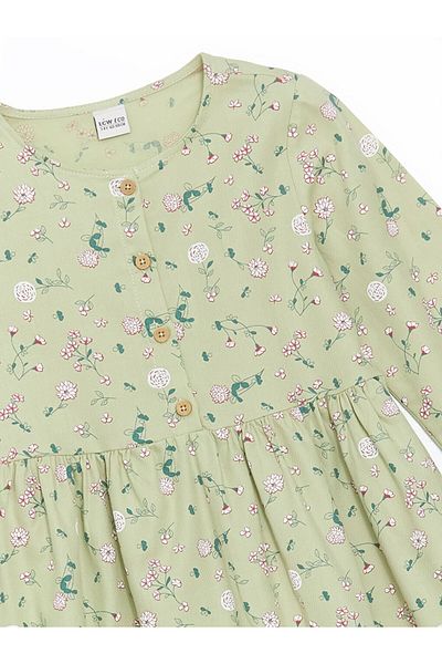 LC Waikiki Flower Patterned Crew Neck Girl's Dress