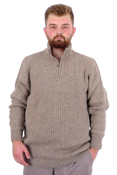 ModeXL Men's Knitwear Sweater - Plus Size, Half Zip, Stand Collar, Mink 24209