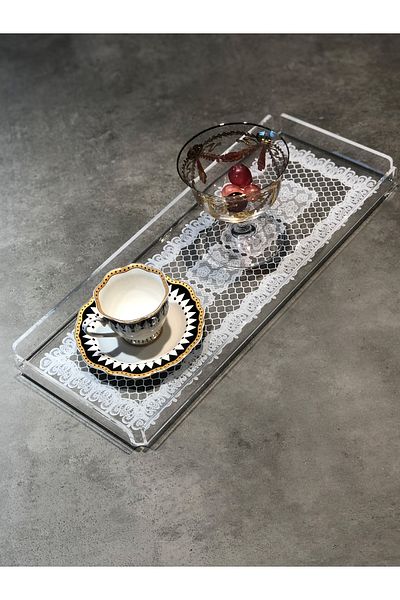 Queen Bee İstanbul Lace Patterned Bar Type Plexiglass Tray -40x17cm-