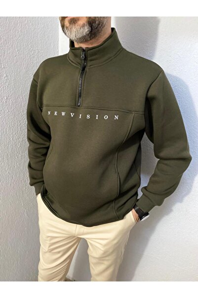 BENESSE Φούτερ με τρεις κλωστές χοντρό χειμωνιάτικο FISHER γιακά με μισό φερμουάρ