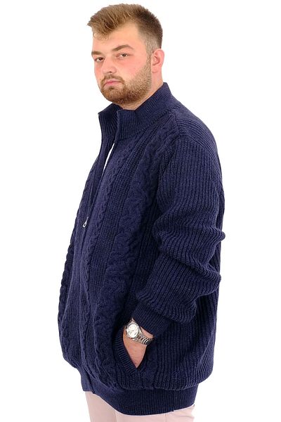 ModeXL Navy Blue Mode XL Large Size Men's Knitted Patterned Cardigan - Rail 24210